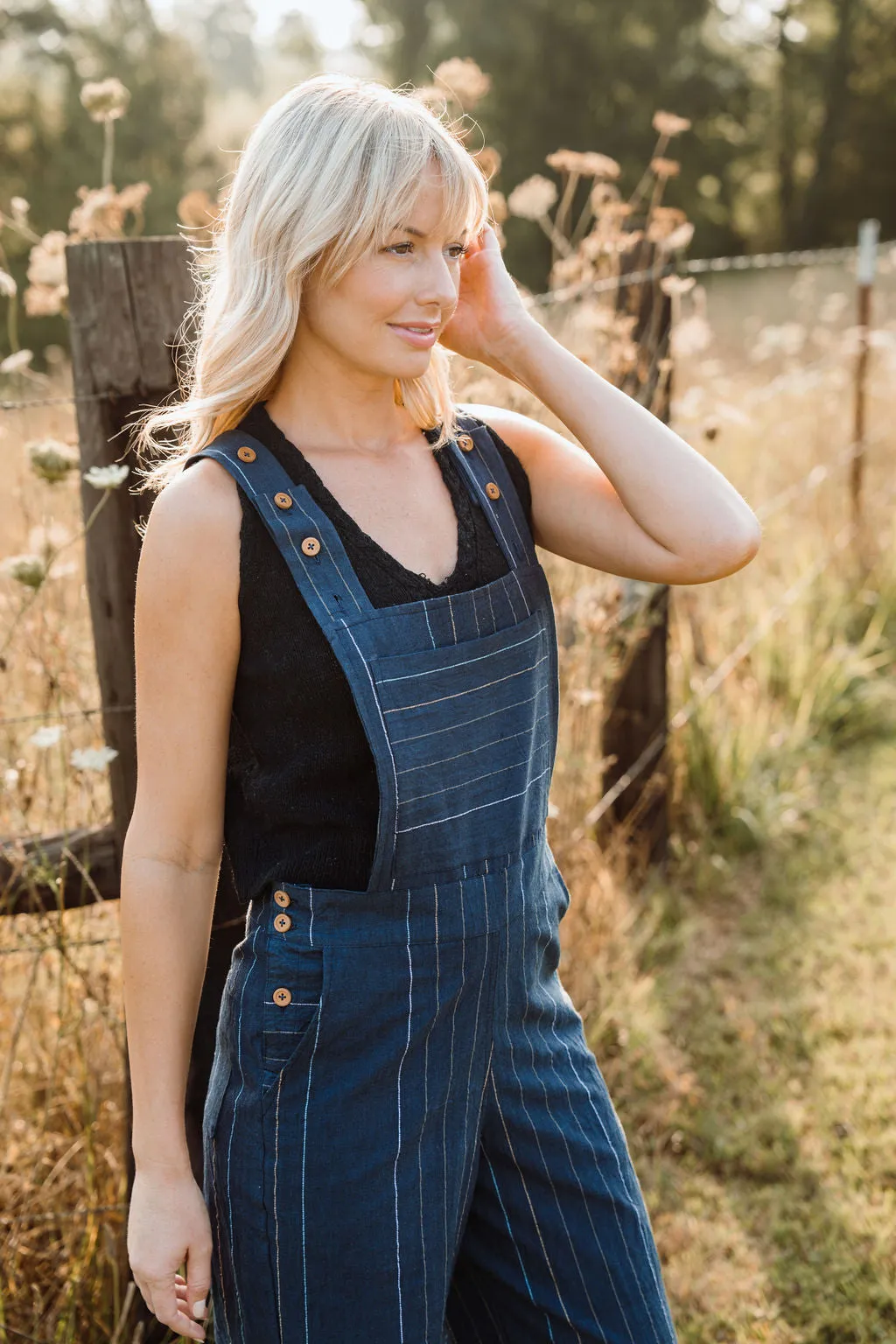 Dilsi Handwoven Cotton Overalls in Navy Made to Order
