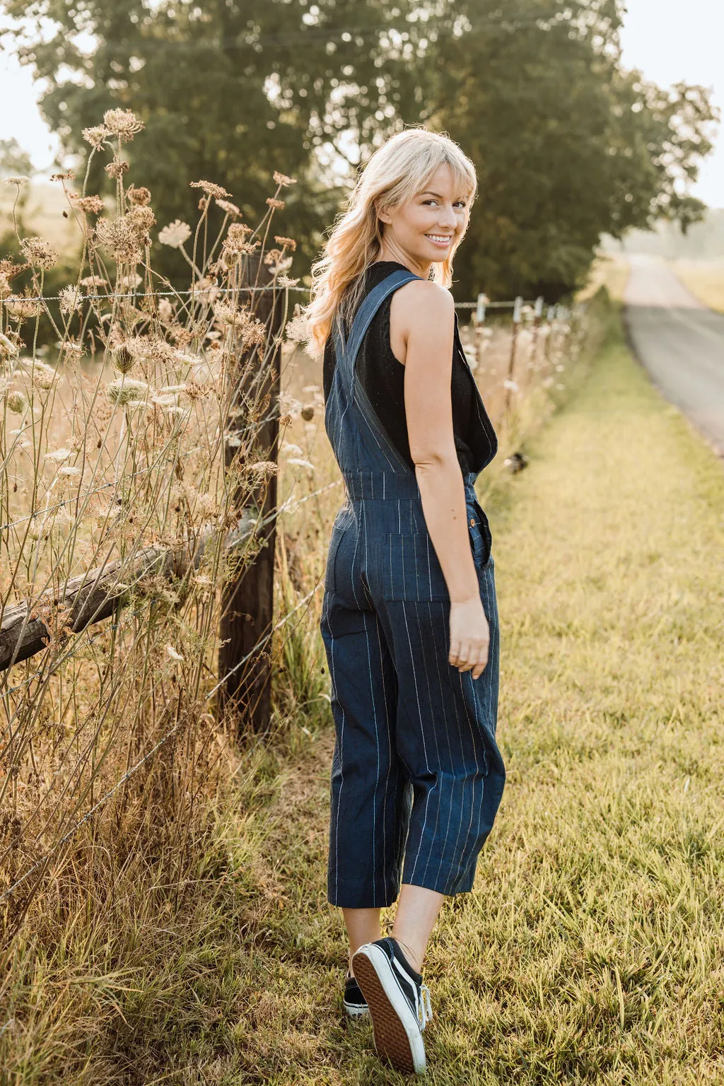 Dilsi Handwoven Cotton Overalls in Navy Made to Order