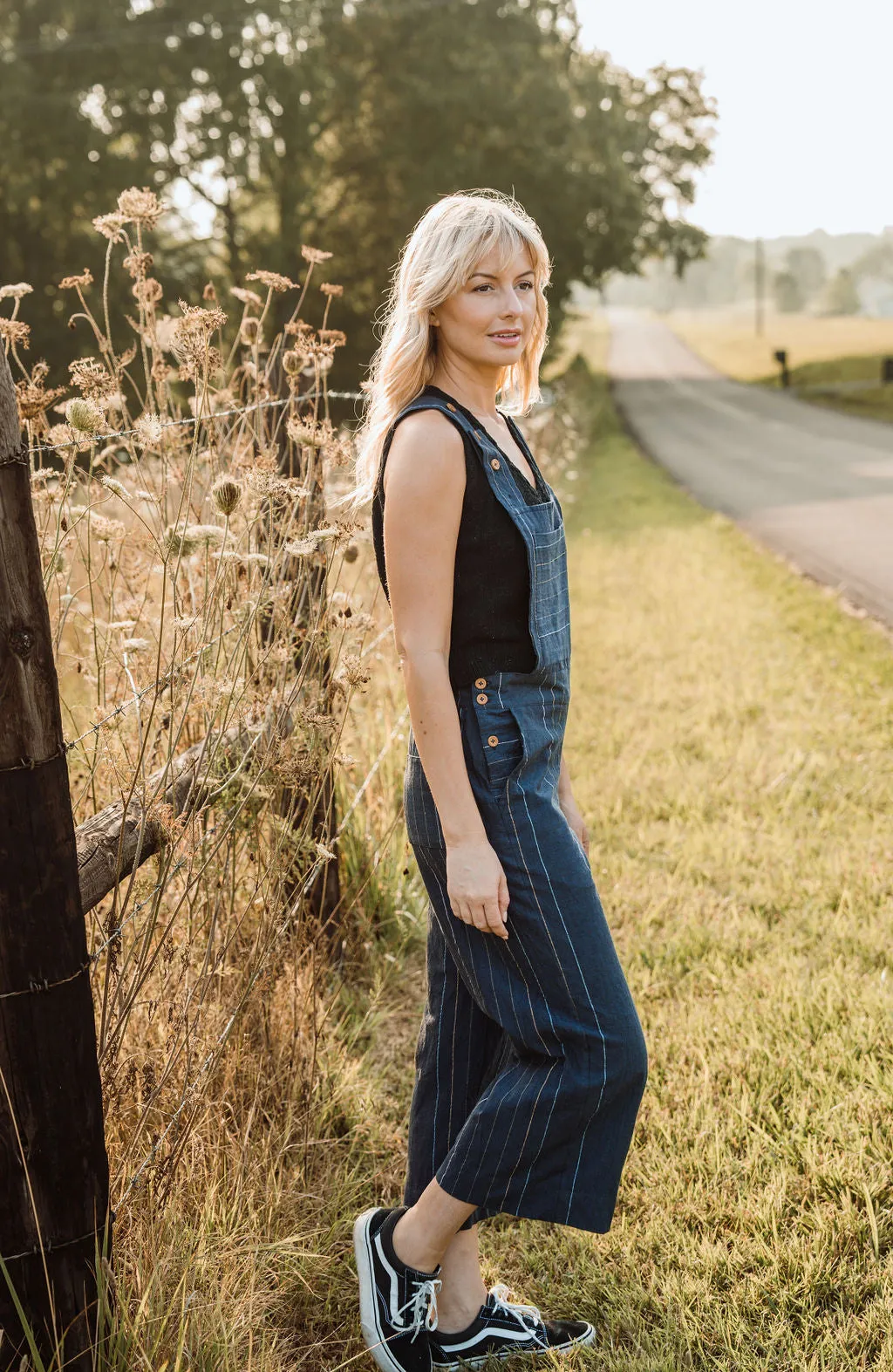 Dilsi Handwoven Cotton Overalls in Navy Made to Order