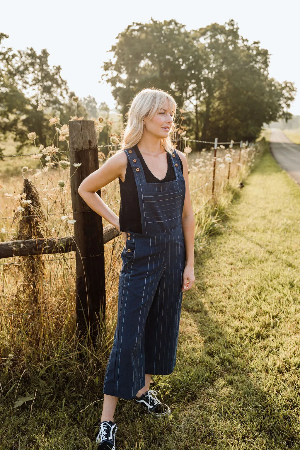 Dilsi Handwoven Cotton Overalls in Navy Made to Order