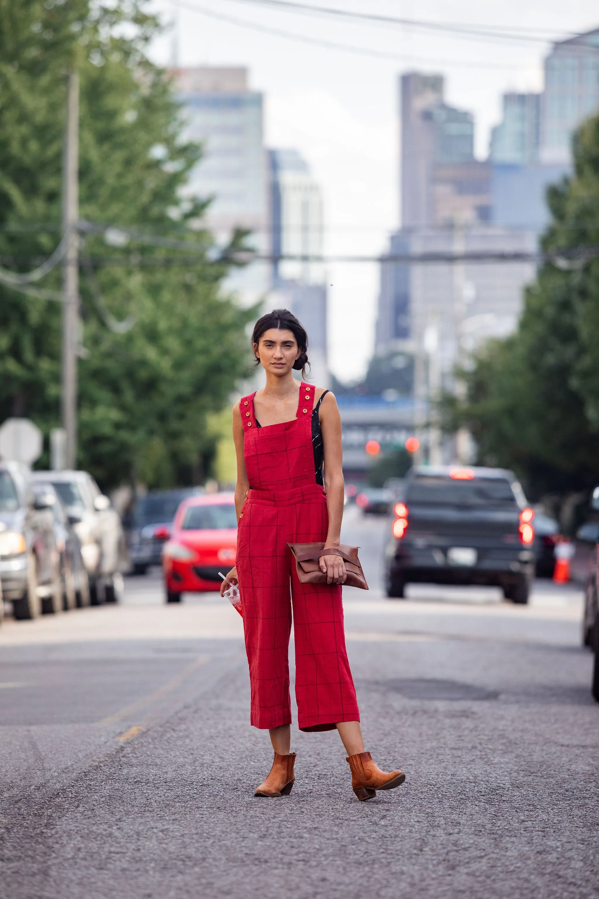 Dilsi Handwoven Cotton Overalls in Red Made to Order