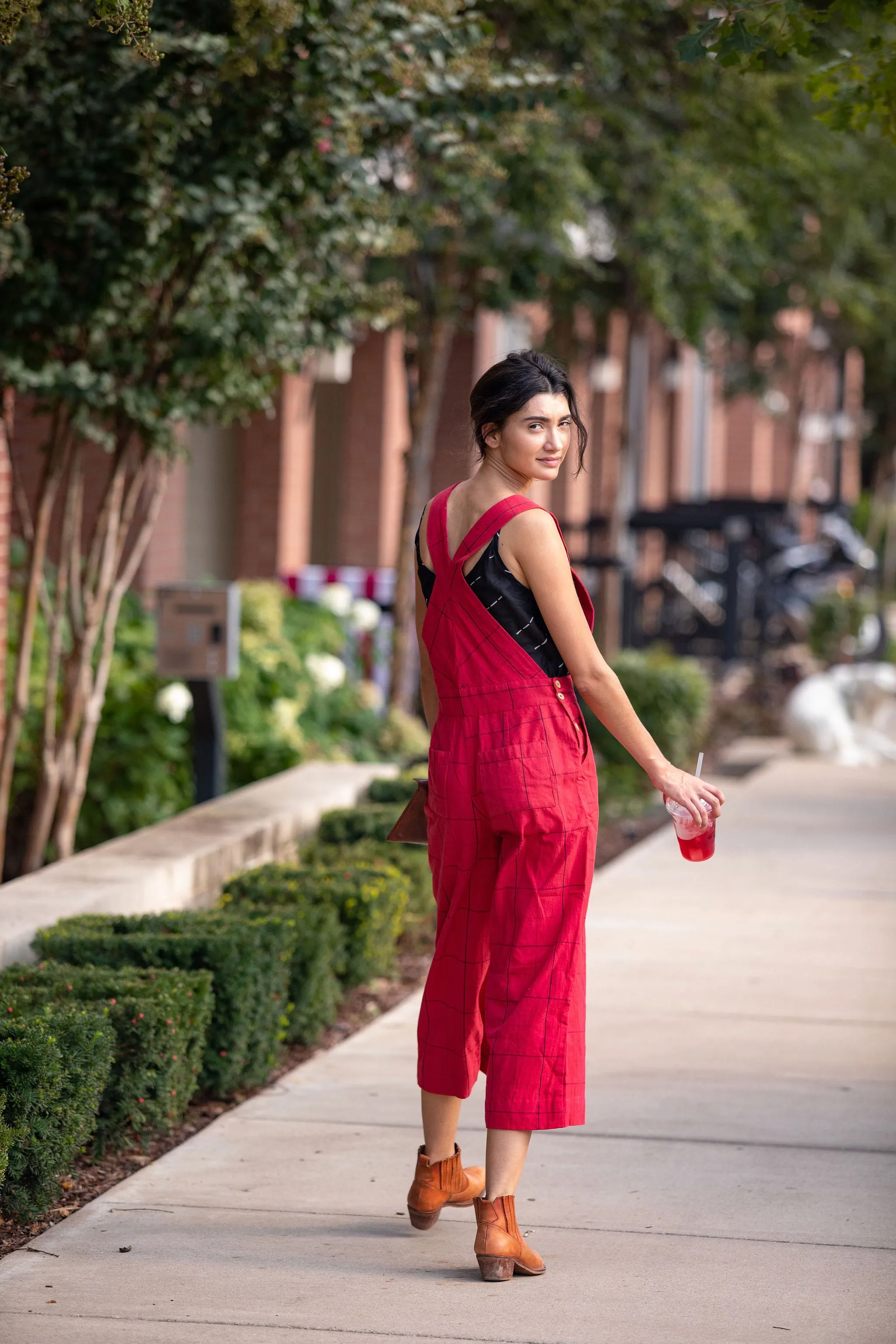 Dilsi Handwoven Cotton Overalls in Red Made to Order