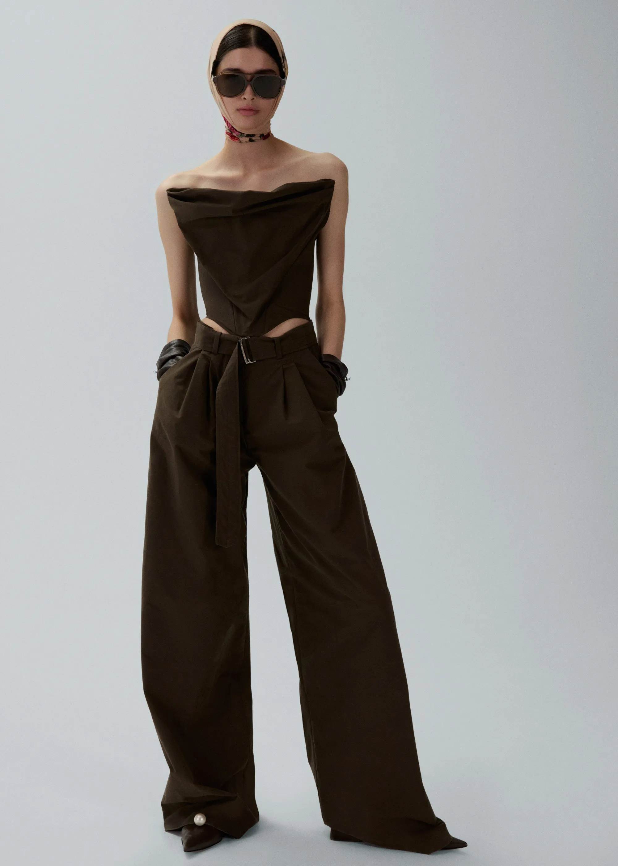 Draped strapless corset in brown