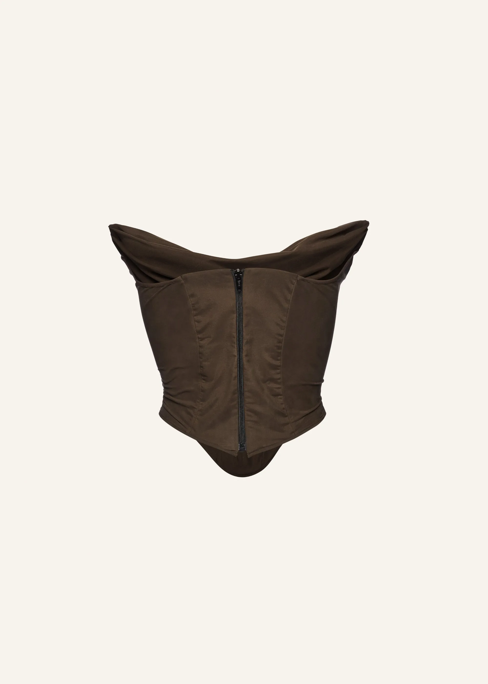 Draped strapless corset in brown