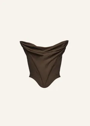 Draped strapless corset in brown