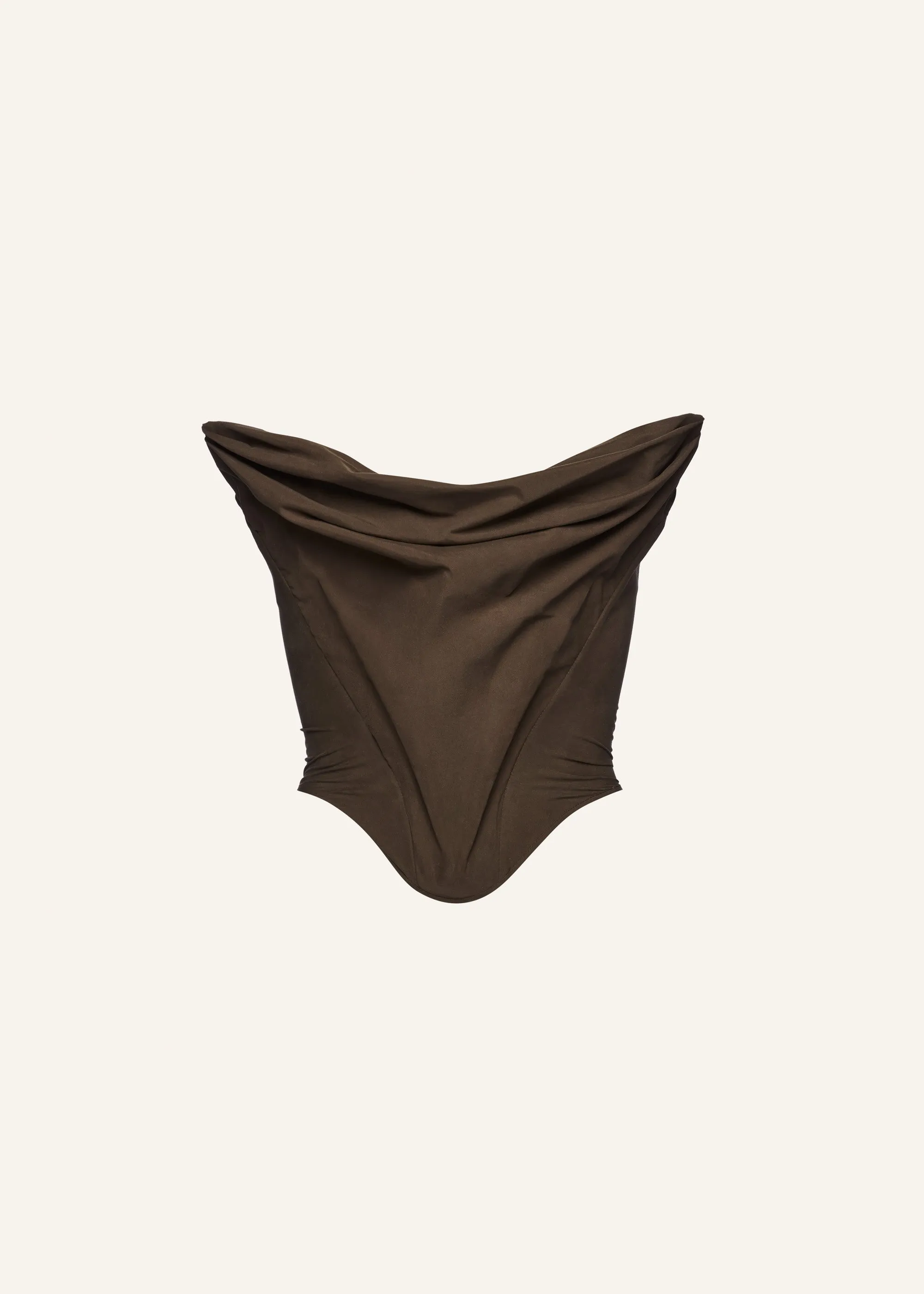Draped strapless corset in brown