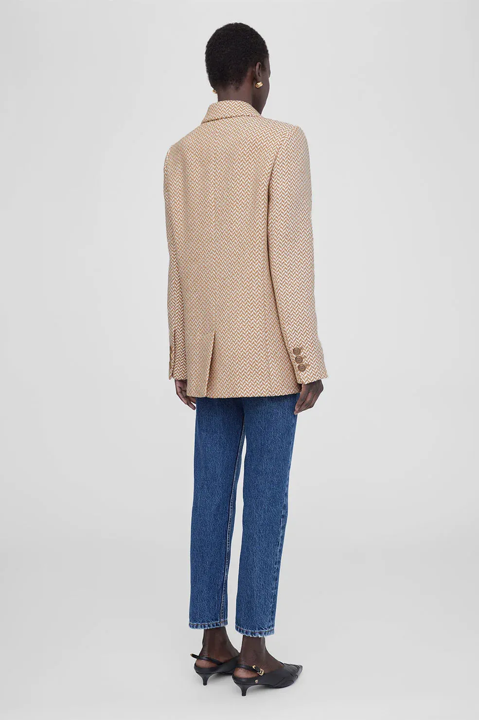 Fishbone Blazer Tan And Cream