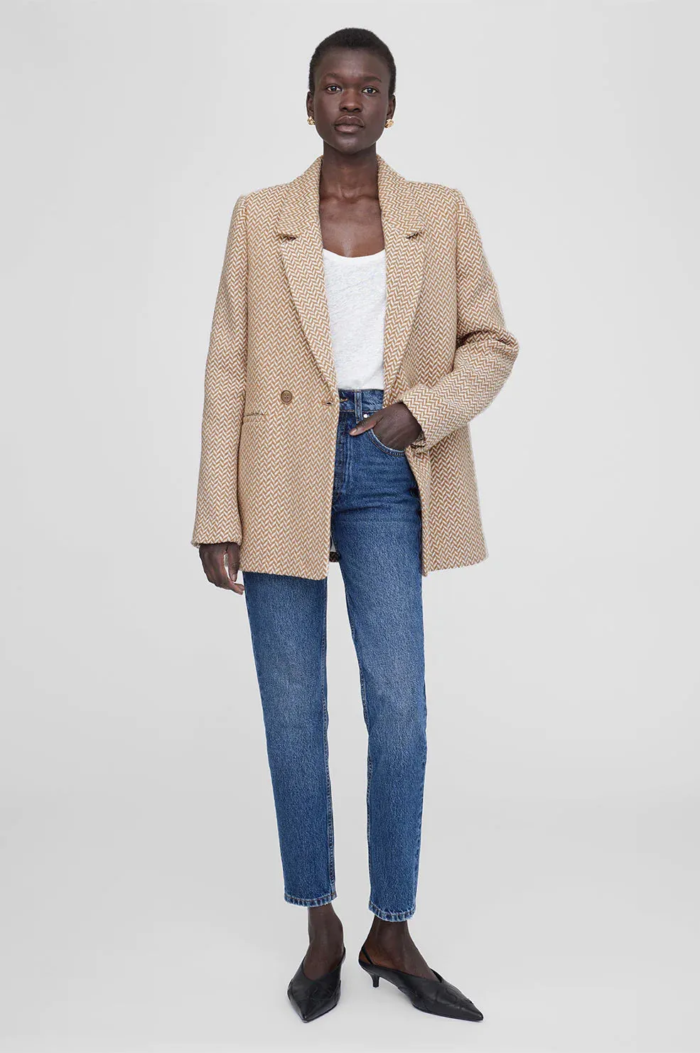 Fishbone Blazer Tan And Cream