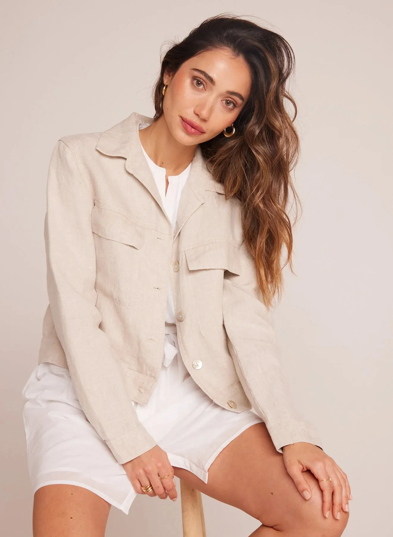 Flap Pocket Shirt Jacket ~ Linen Sand
