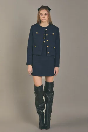 Gold Button Pointed Tweed Jacket
