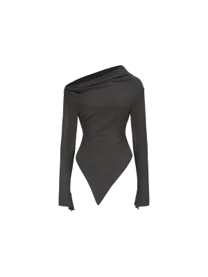 Grey Off-shoulder Knitted Basic Top