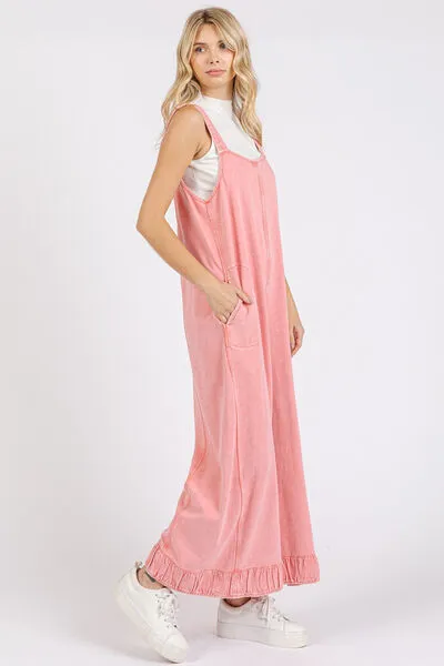 Hazel Blues® |  Mittoshop Ruffled Hem Wide Leg Overalls with Pockets