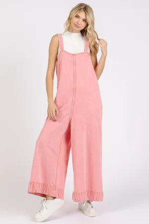 Hazel Blues® |  Mittoshop Ruffled Hem Wide Leg Overalls with Pockets