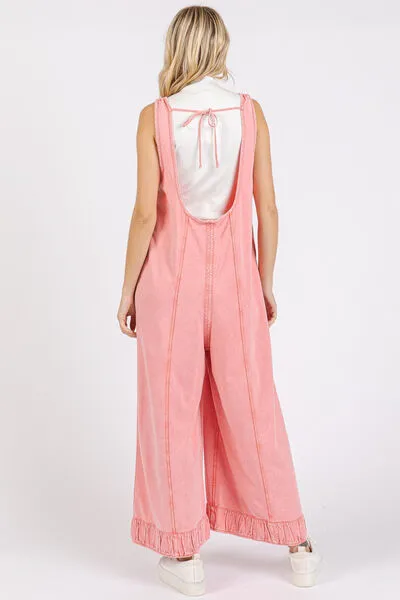 Hazel Blues® |  Mittoshop Ruffled Hem Wide Leg Overalls with Pockets