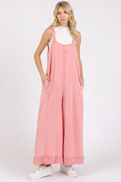 Hazel Blues® |  Mittoshop Ruffled Hem Wide Leg Overalls with Pockets