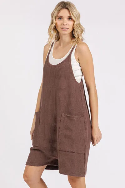 Hazel Blues® |  Mittoshop Scoop Neck Spaghetti Strap Overalls with Pockets
