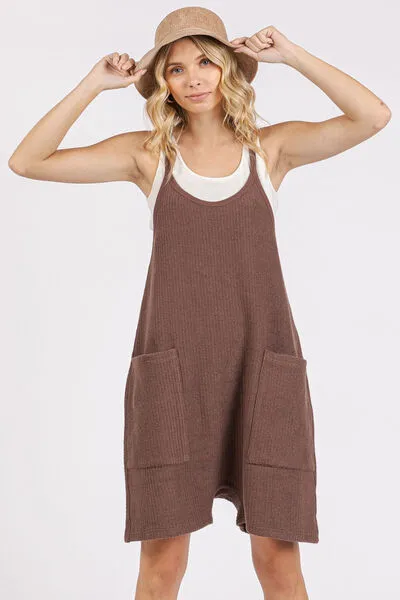 Hazel Blues® |  Mittoshop Scoop Neck Spaghetti Strap Overalls with Pockets