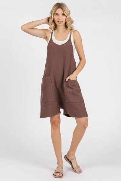 Hazel Blues® |  Mittoshop Scoop Neck Spaghetti Strap Overalls with Pockets