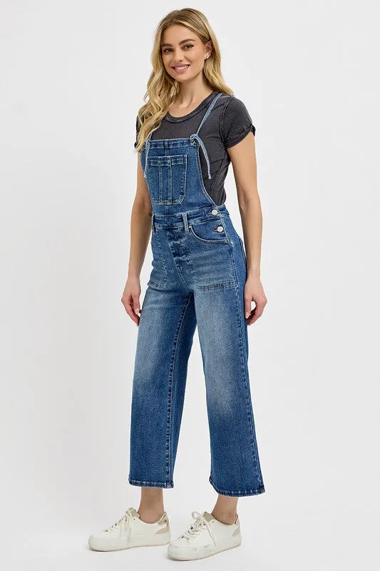 Hazel Blues® | RISEN Knotted Strap Denim Overalls with Pockets