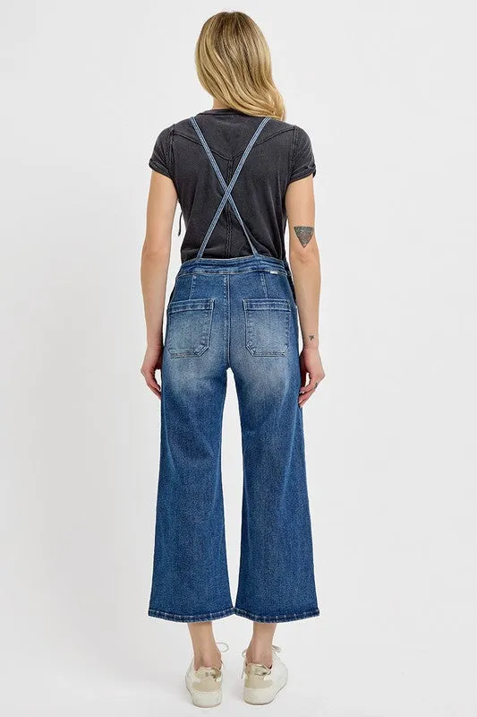 Hazel Blues® | RISEN Knotted Strap Denim Overalls with Pockets
