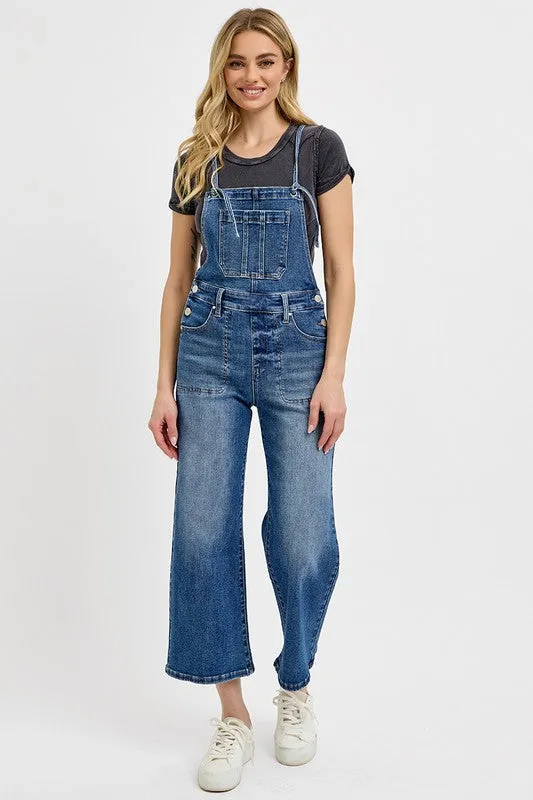 Hazel Blues® | RISEN Knotted Strap Denim Overalls with Pockets