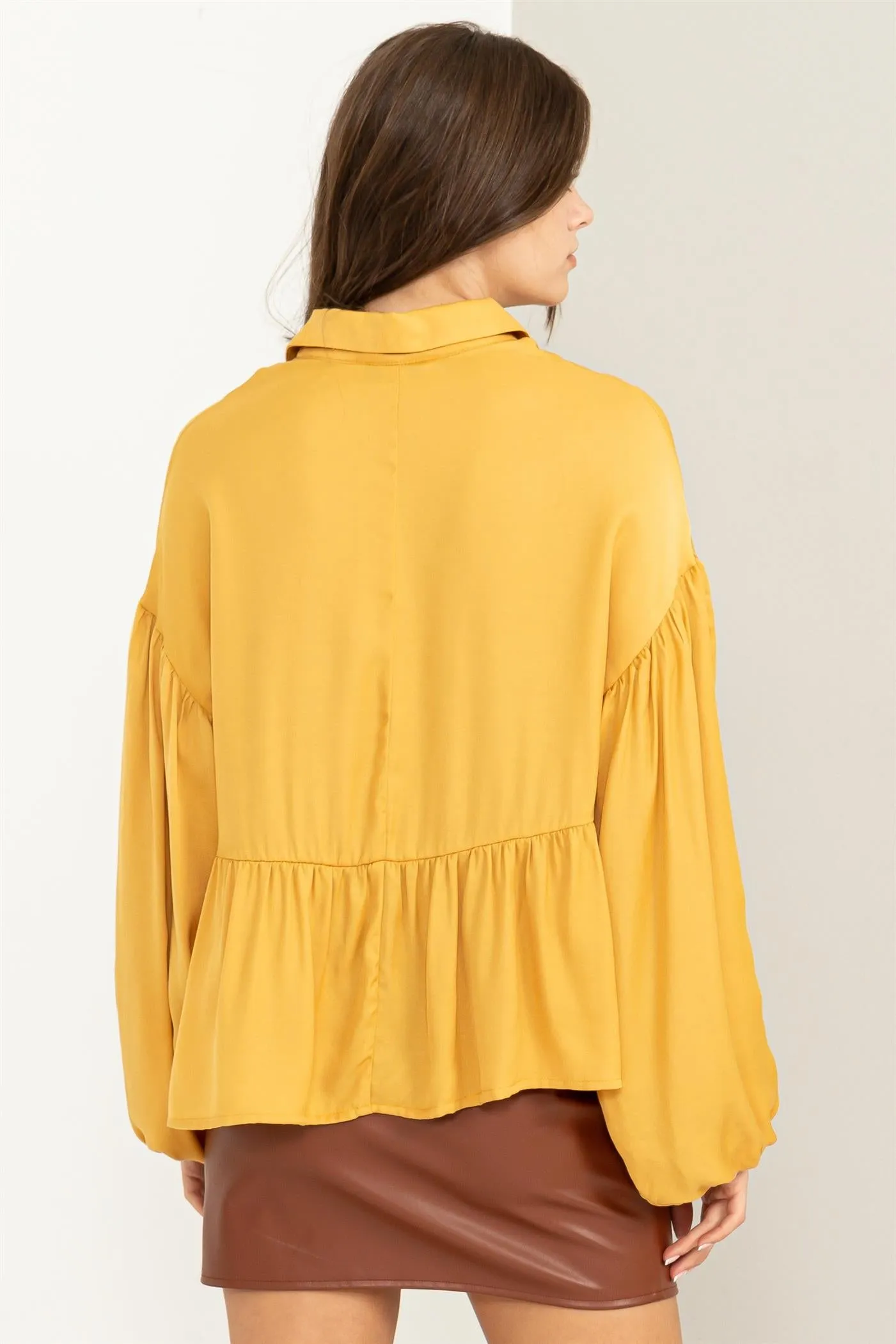 HF23E678-BUTTON-DOWN PEPLUM BLOUSE