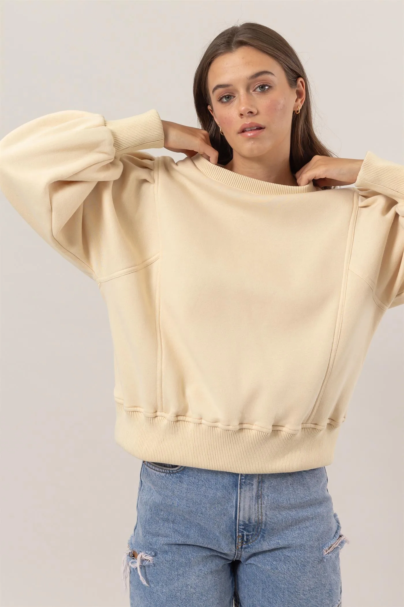 HF25A068-Crew Neck French Terry Pullover