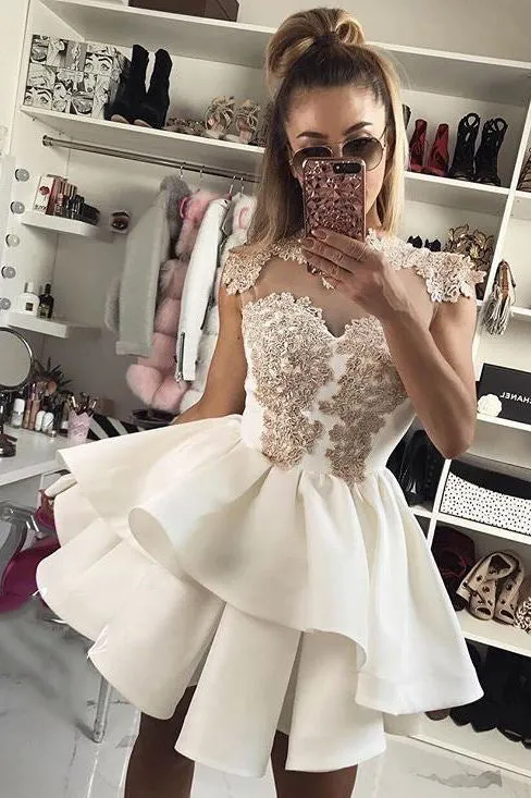 High Neck Short Prom Dresses Appliques Cocktail Party Dresses GM220