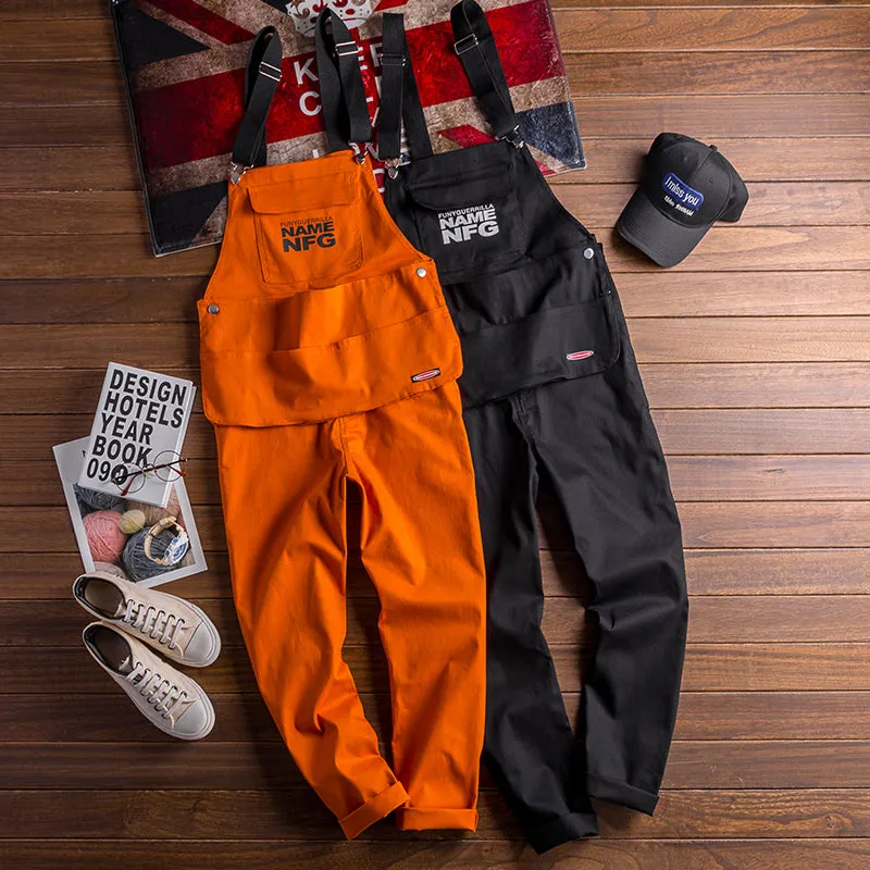 Hiphop Big Pocket Workwear Bib Overalls Suspender Pants
