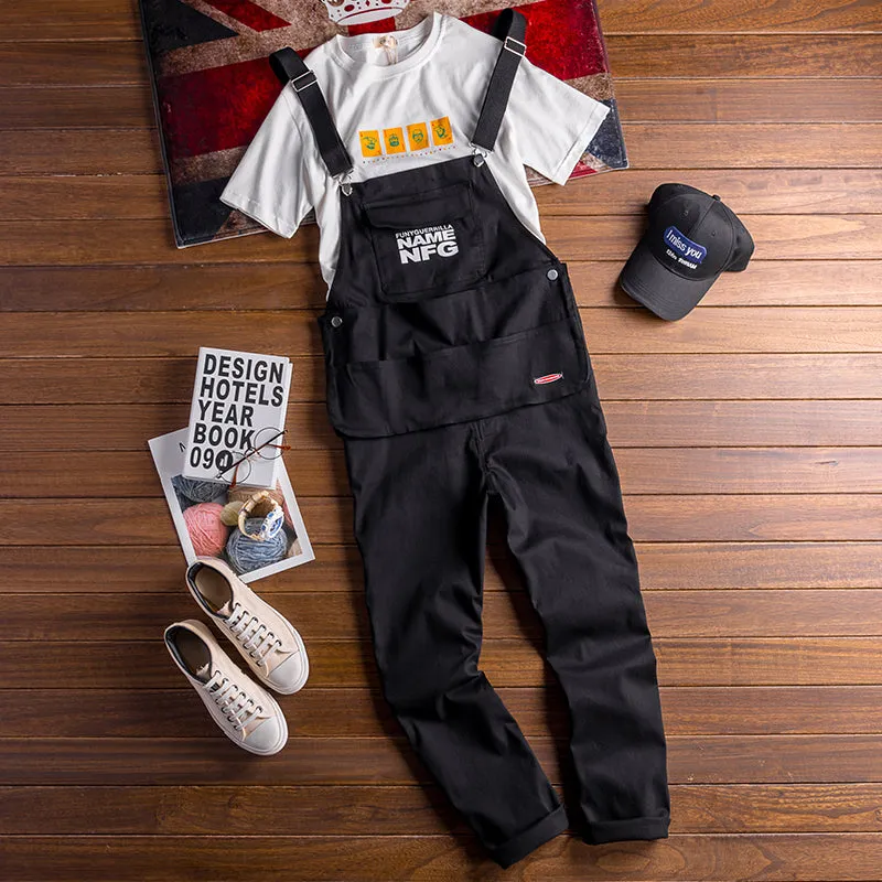 Hiphop Big Pocket Workwear Bib Overalls Suspender Pants