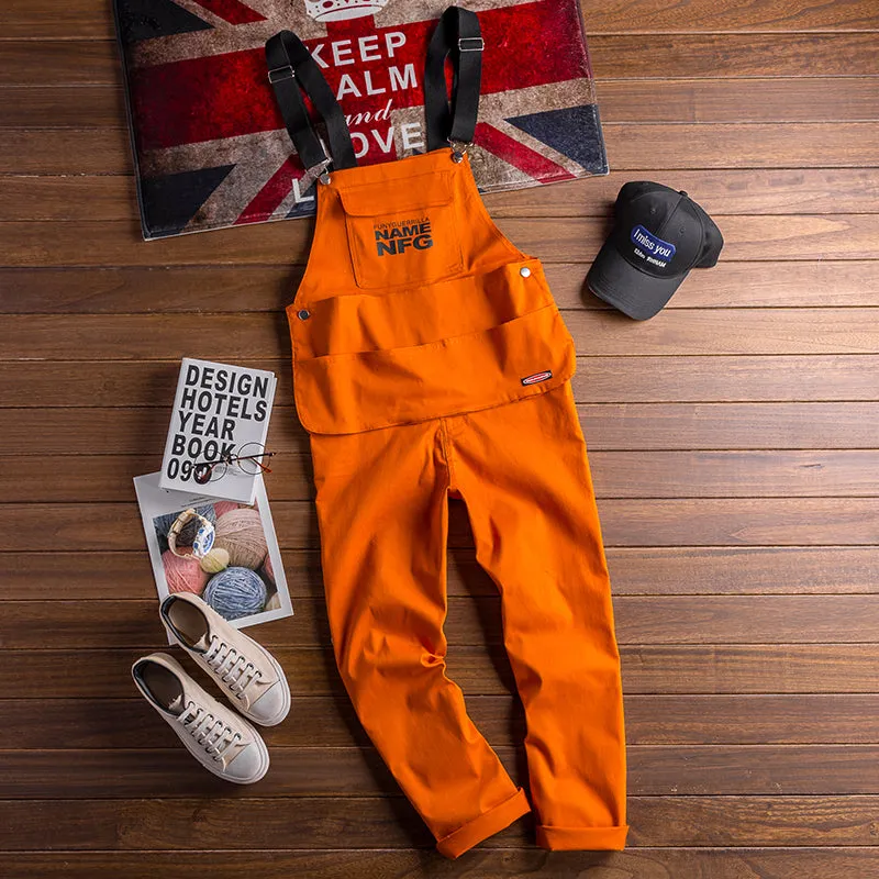 Hiphop Big Pocket Workwear Bib Overalls Suspender Pants