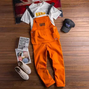 Hiphop Big Pocket Workwear Bib Overalls Suspender Pants