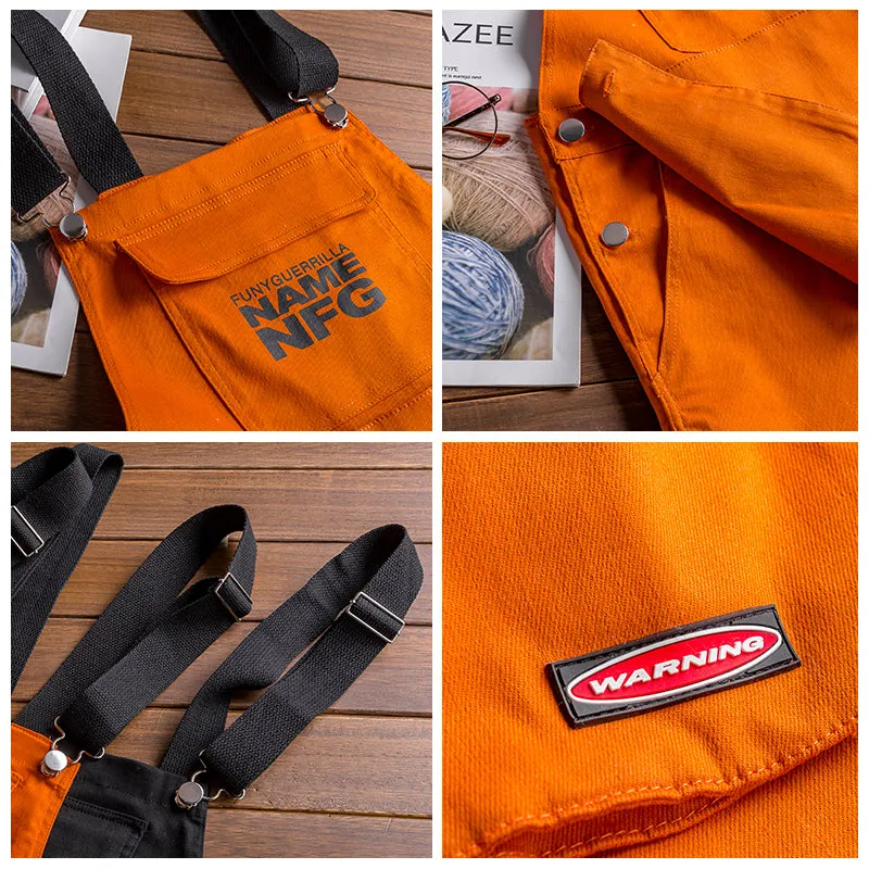 Hiphop Big Pocket Workwear Bib Overalls Suspender Pants