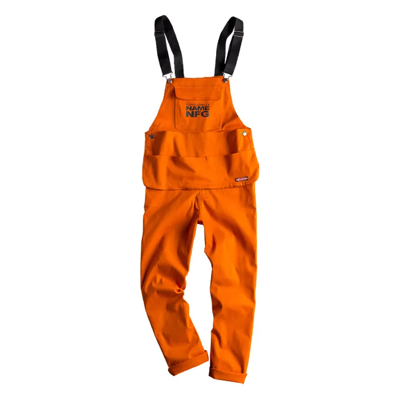 Hiphop Big Pocket Workwear Bib Overalls Suspender Pants
