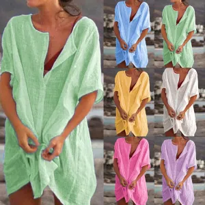 Hot SaleWomen's Cotton and linen Plain Loose Long Shirt