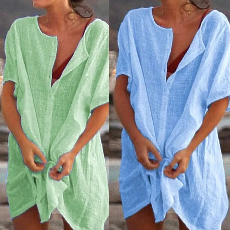 Hot SaleWomen's Cotton and linen Plain Loose Long Shirt
