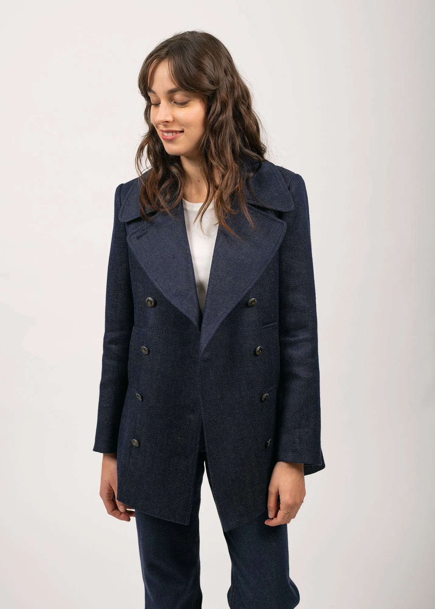 Hritage peacoat for women in Merino wool - SAINT JAMES x Atelier Tuffery (INDIGO/CHANVRE)