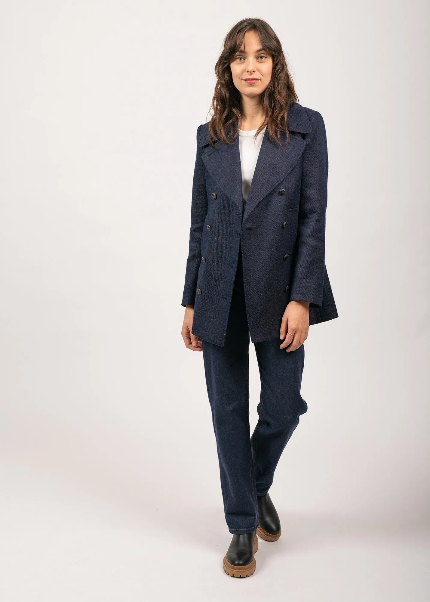 Hritage peacoat for women in Merino wool - SAINT JAMES x Atelier Tuffery (INDIGO/CHANVRE)