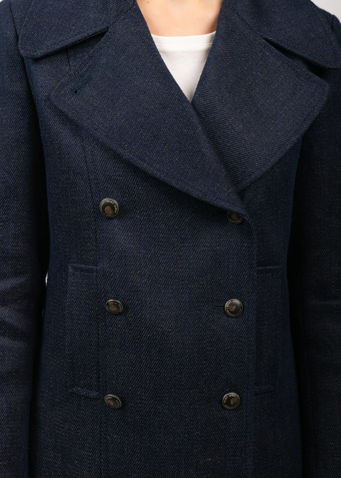 Hritage peacoat for women in Merino wool - SAINT JAMES x Atelier Tuffery (INDIGO/CHANVRE)