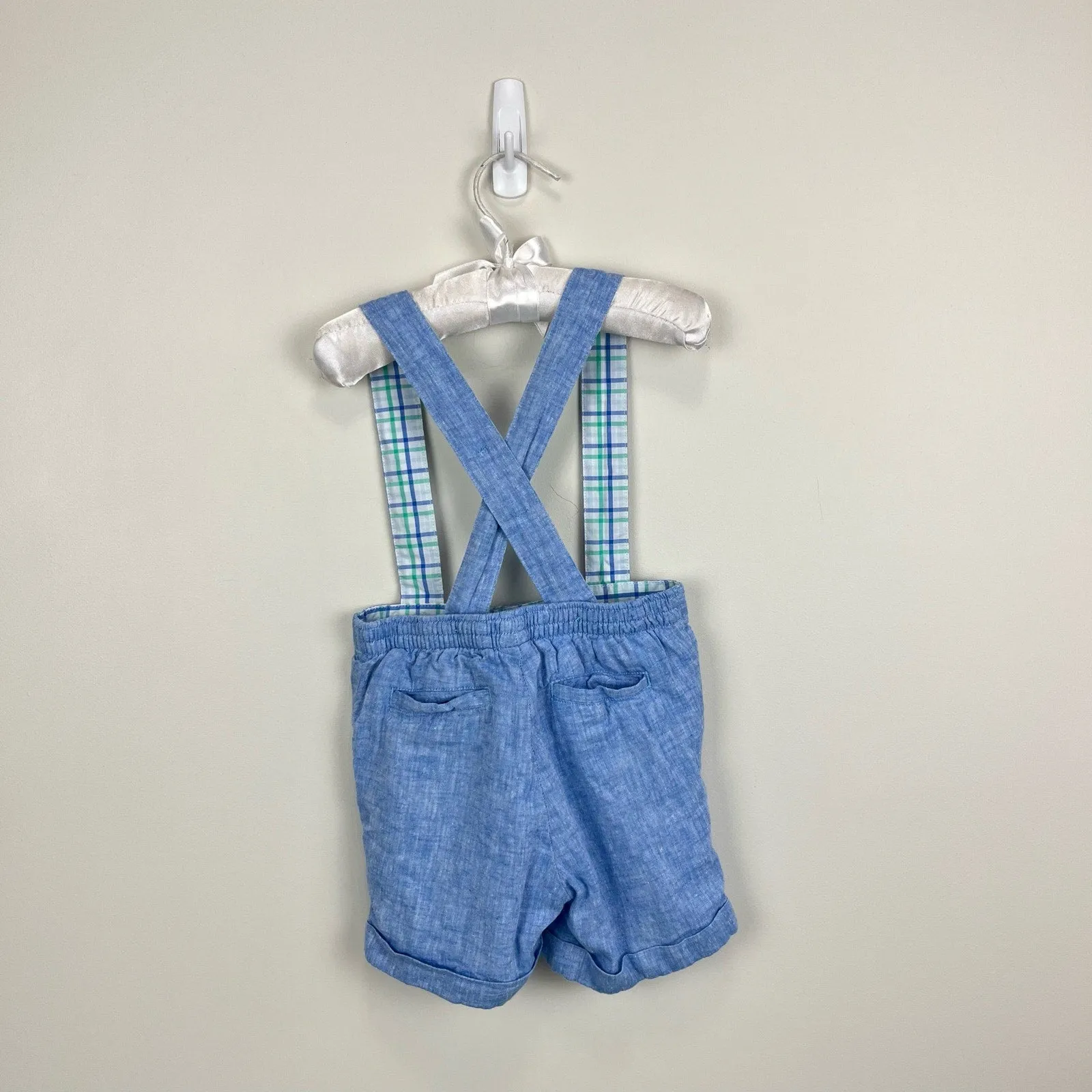 Janie and Jack Chambray Blue Suspender Shorts 18-24 Months