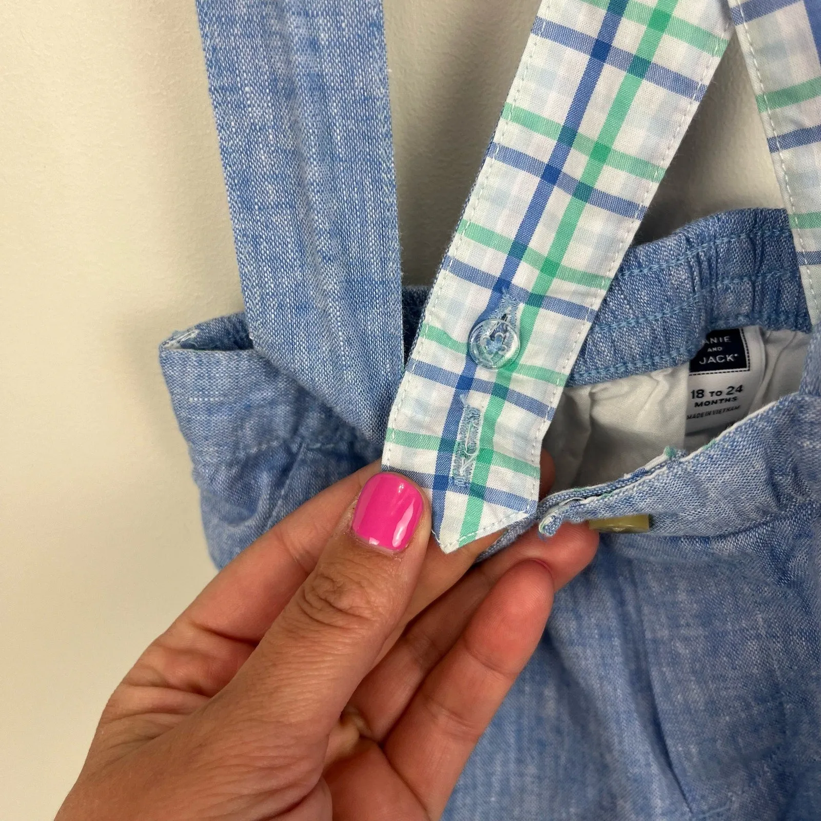 Janie and Jack Chambray Blue Suspender Shorts 18-24 Months