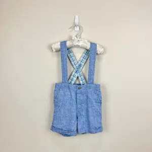 Janie and Jack Chambray Blue Suspender Shorts 18-24 Months