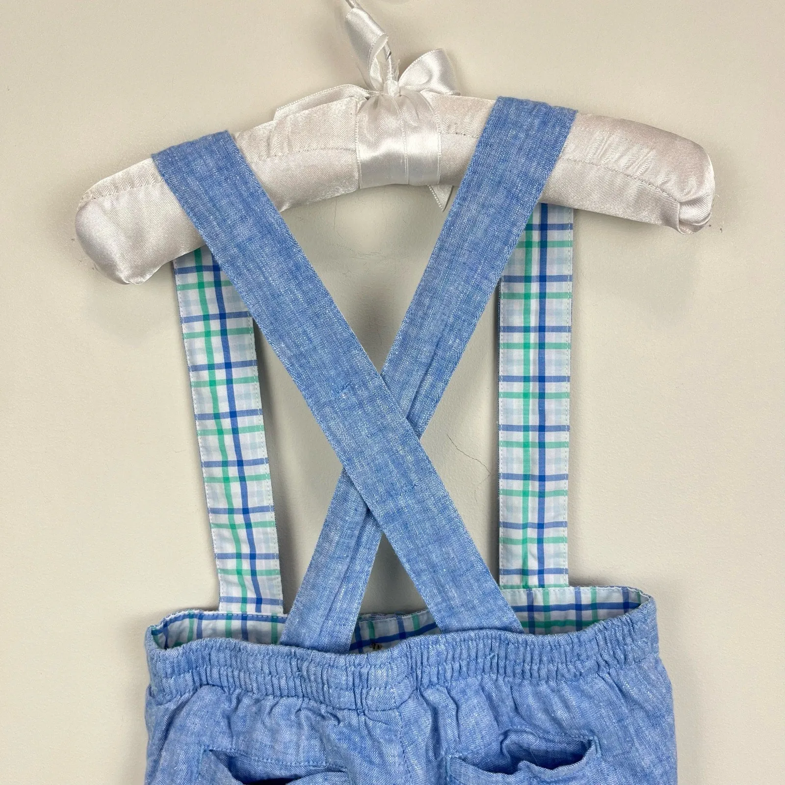 Janie and Jack Chambray Blue Suspender Shorts 18-24 Months