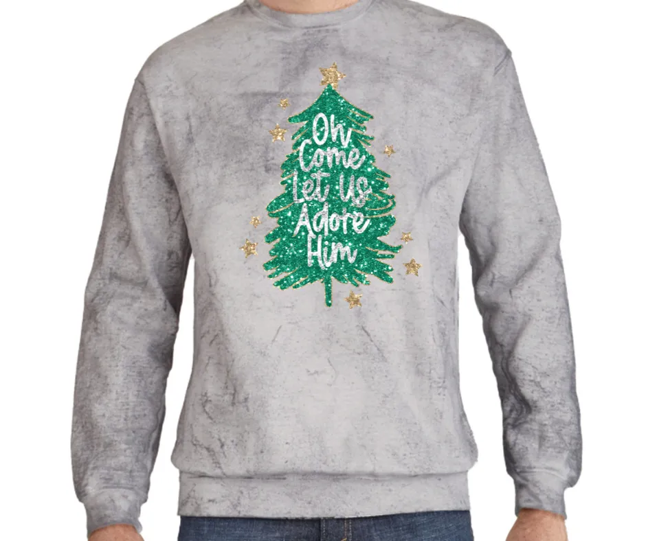 Let us adore Him Christmas Comfort Colors Smoke Dyed Top