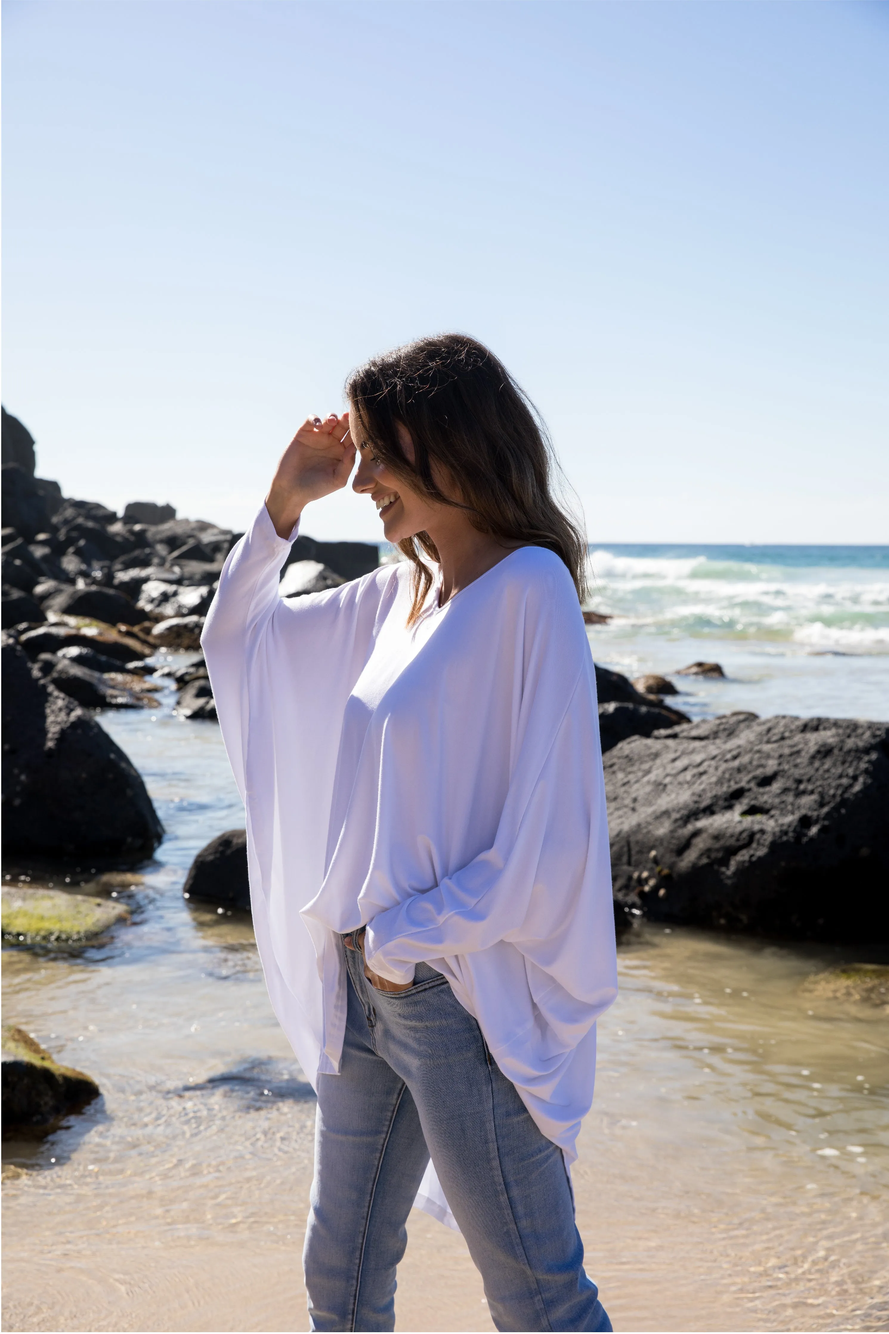 Long Sleeve Hi-Low Miracle Top | White
