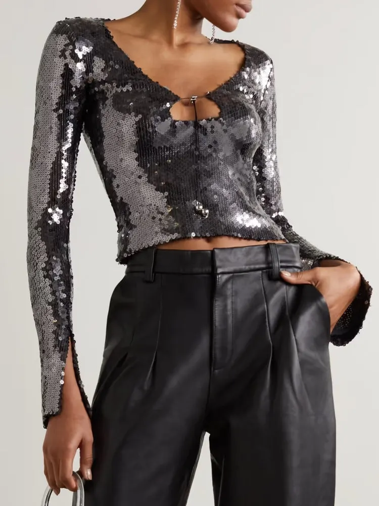 Luxury Long Sleeve Sequin Tops