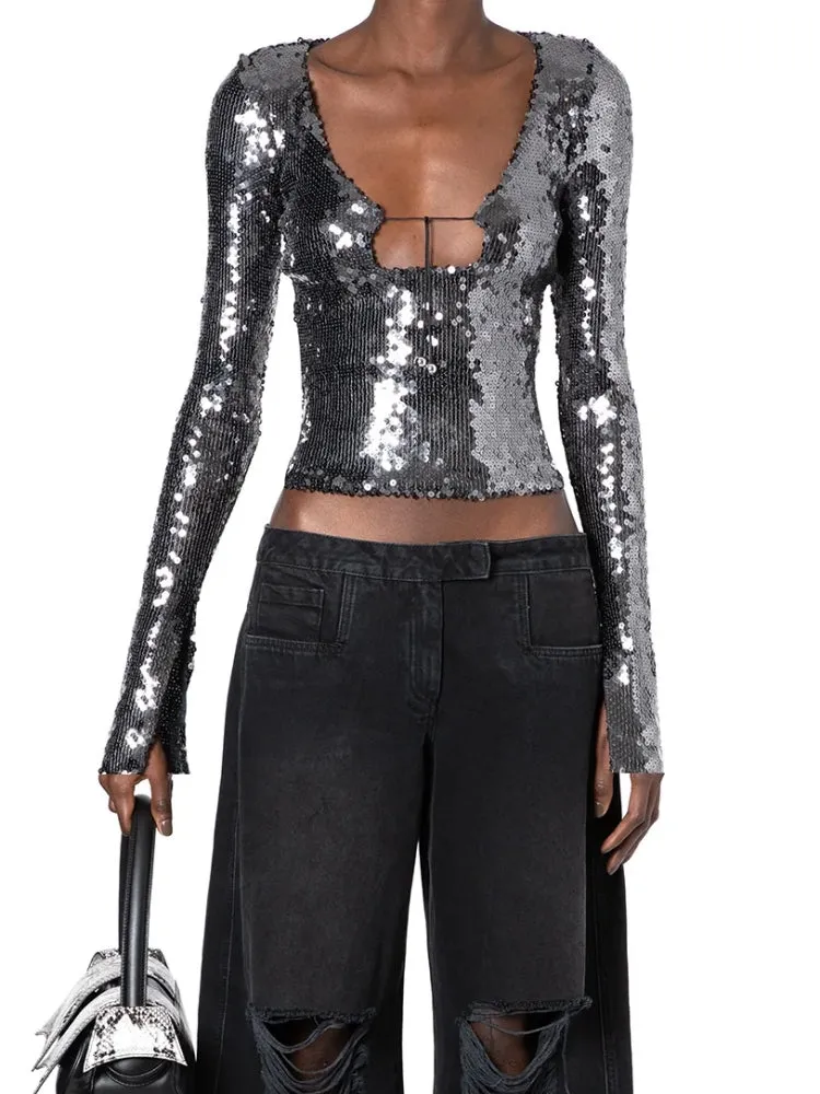 Luxury Long Sleeve Sequin Tops