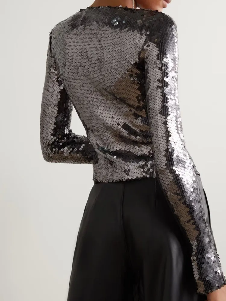Luxury Long Sleeve Sequin Tops