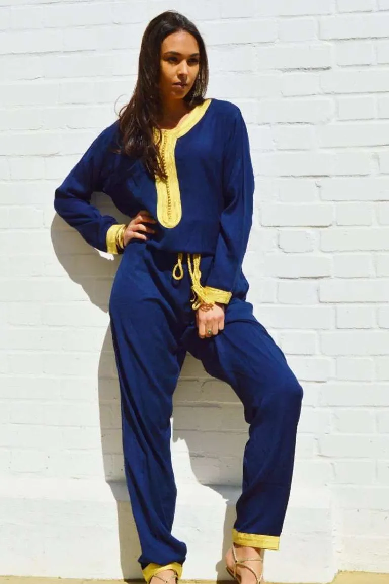 Marrakech Navy Blue Kara Jumpsuit-Embroidered Jumpsuit