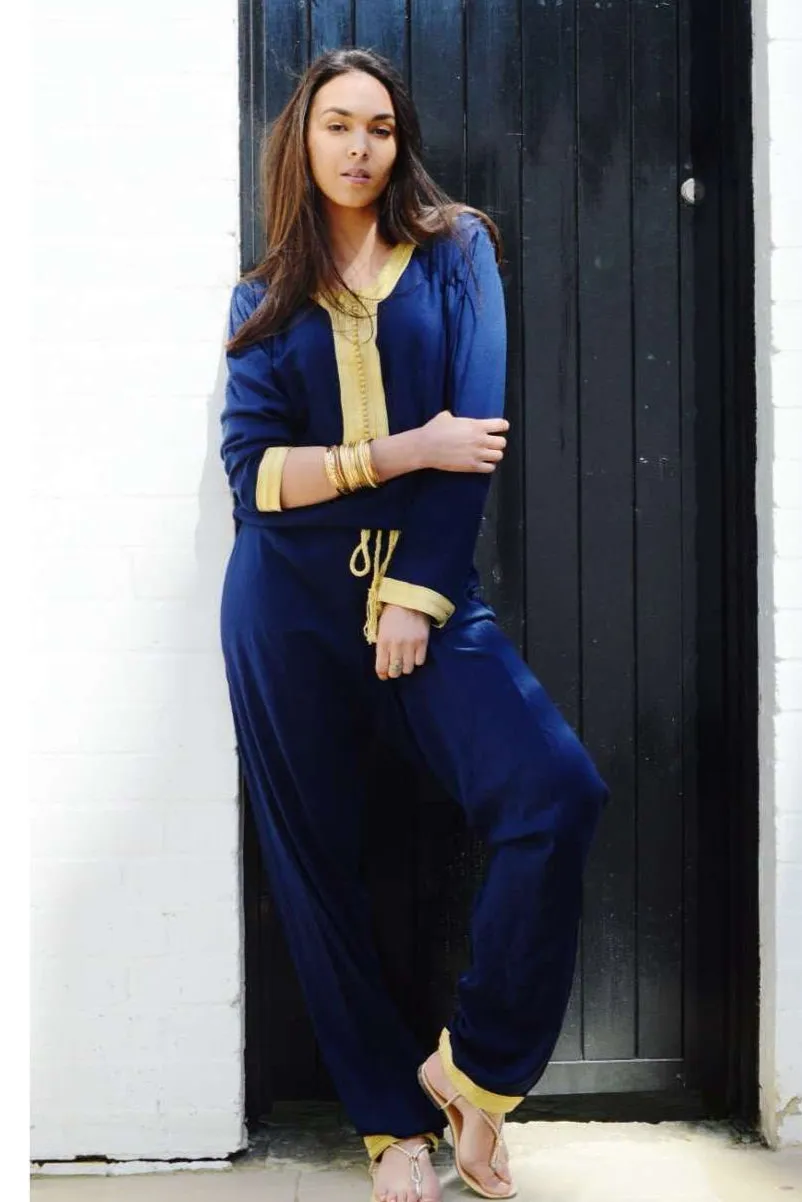 Marrakech Navy Blue Kara Jumpsuit-Embroidered Jumpsuit